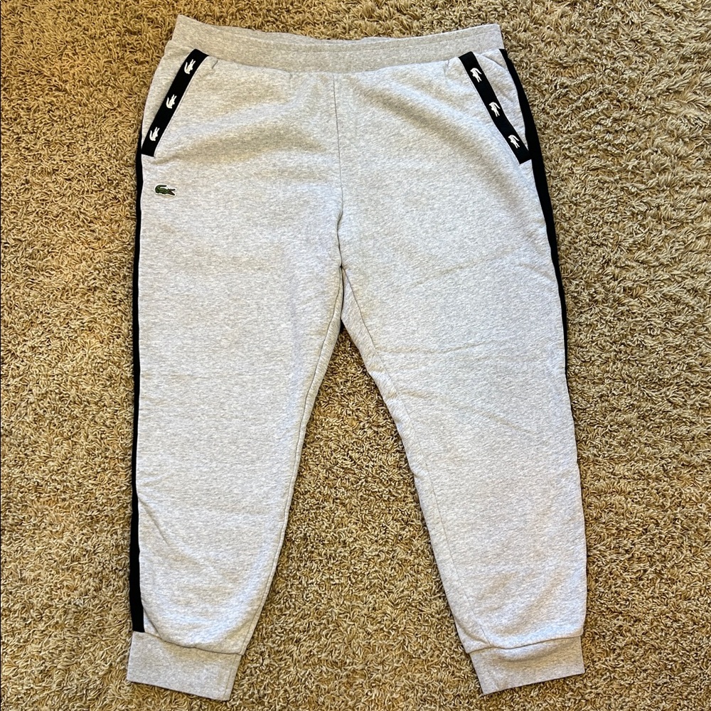 Lacoste Men’s Heather Gray Joggers with Black Trim Size XXL